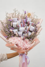Load image into Gallery viewer, Handcrafted preserved rose bouquet in lilac and pink for timeless elegance.
