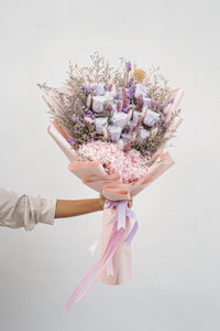 Luxury preserved roses with pink hydrangea, full bouquet arrangement.