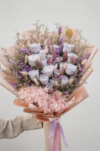 Load image into Gallery viewer, Romantic preserved lilac roses bouquet, long-lasting and handcrafted
