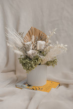 Load image into Gallery viewer, Decorative flower arrangement with a white vase on a soft surface
