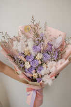 Load image into Gallery viewer, Bouquet of flowers with pink wrapping and ribbon on a neutral background
