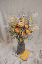 Load image into Gallery viewer, Fall inspired vase arrangement of dried and preserved flowers perfect for a corner table. 
