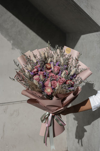 One dozen preserved roses bouquet in elegant wrap — long-lasting flowers from DriedFlowersPH.
